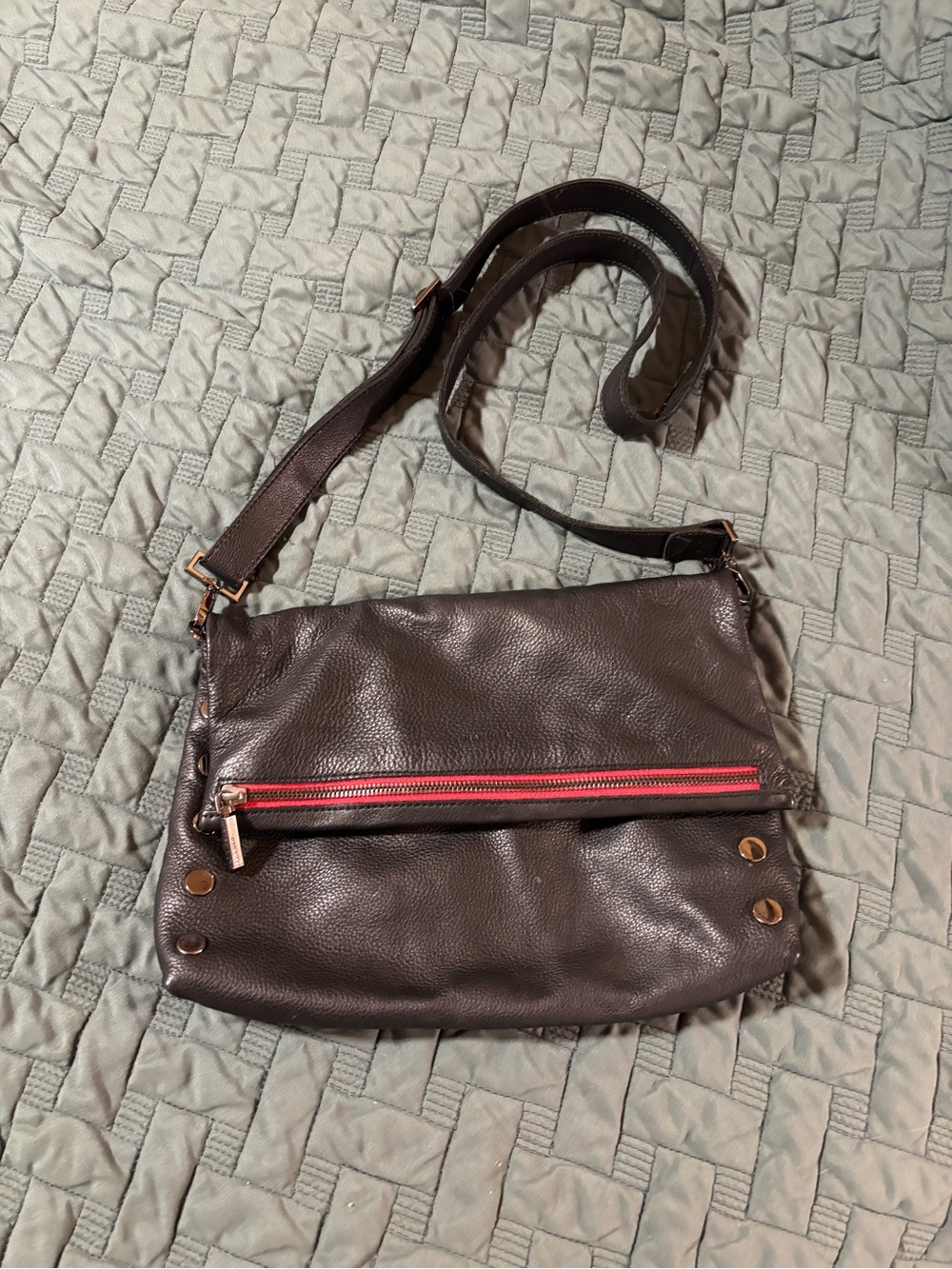Hammitt VIP large black Leather Crossbody with Red Zipper Accent
